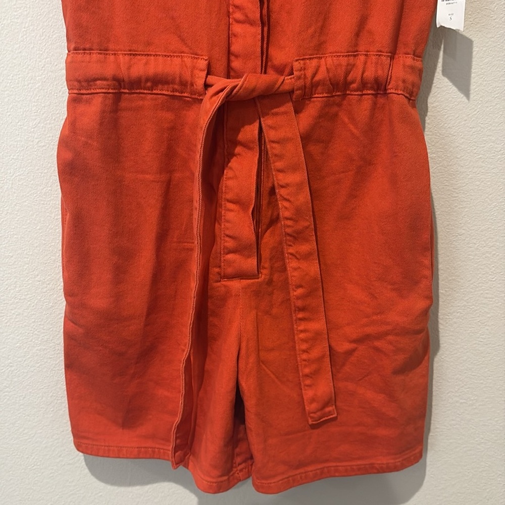 Anthropologie Pilcro Women's Orange Button-Up Belted utility romper Small NEW - Picture 11 of 12